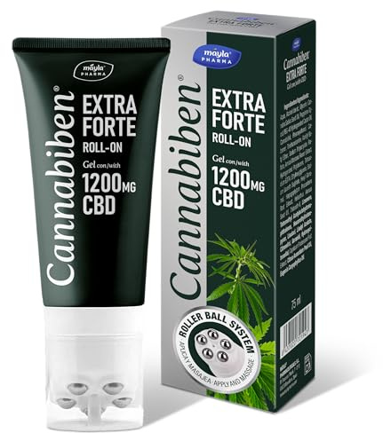 CANNABIBEN Extra Forte Roll-On 75ml con Extracto de Harpagofito y Árnica, 1200mg Aceite de Cáñamo, Efecto Calor