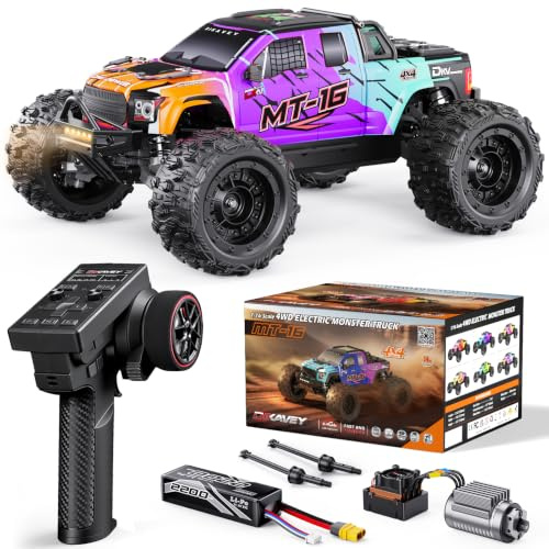 DIKAVEY 1/16 50 MPH bürstenloser 4WD RC-Truck, aufrüstbare All-Terrain-Fernsteuerungsautos mit 3S-Batterie, wasserdichter, schneller Offroad-RC-Truggy für Erwachsene