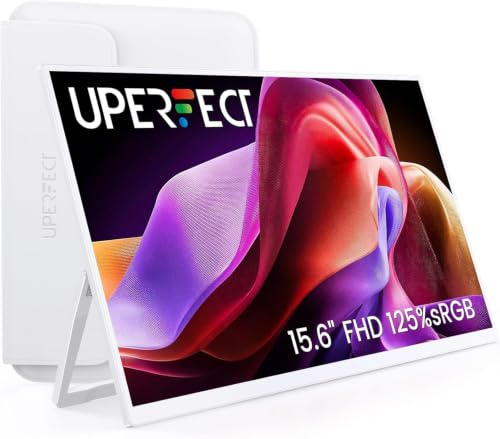 UPERFECT 15.6 Portable Monitor White, 125% sRGB Second Screen for Laptop | 2000:1 FHD 1080P IPS Eye Care Small Display, w/Sleeve & 180° Adjustable Stand, Ultra-Slim Lightweight Travel Monitor for PC