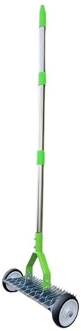 Thatcher - Rastrillo para césped de 130 cm, mango largo con rodillo, para limpiar hierba muerta, patio, jardín, suelo duradero