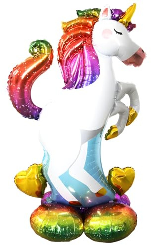 Unicorn Foil Balloon Standing Rainbow - 129 x 96 cm, Air Fill Only, Reusable with Self-Closure, Ideal for Birthday, Wedding, Parties, Decoration and Gift, Theme Party Decoration