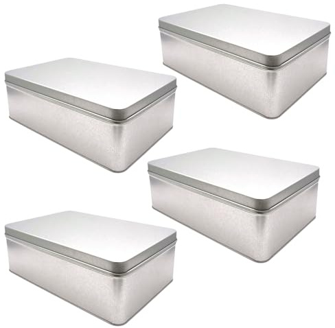 Aucomptoirdesboites Lot de 4 boîtes à sucre en fer‑blanc revêtement alimentaire 19 × 12 × 6,5 cm – boîte rectangulaire métal neutre – conservation sucre café thé – décoration cuisine vintage