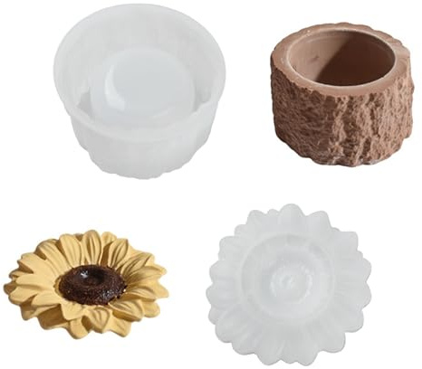 Airssory 1 Set Flower Mold with Flowerpot Candle Cup Sunflower Silicone Molds Jar Container Candle Mold for Home Decor Art Craft