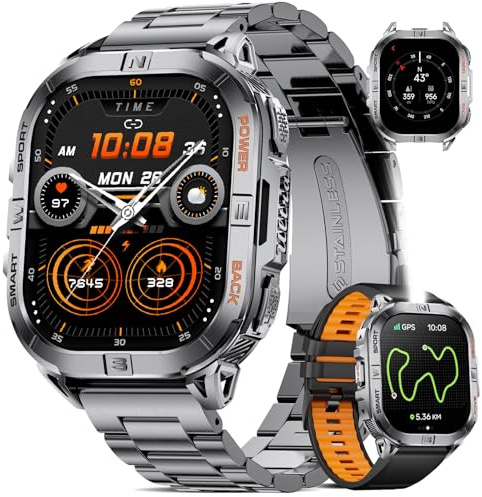 Military Smart Watches for Men,Built-in GPS/LED Flashlight/Compass/600mAh Battery,2.13 AMOLED Outdoor Sports Smartwatch with 170+ Sport Modes,5ATM Waterproof Fitness Tracker for iOS Android,Black