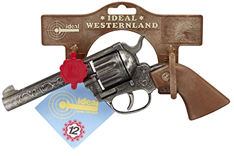 IDEAL Schrödel J.G. 2038671 Magnum antik Spielzeugpistole oder Cowboy-Revolver aus Zink und Kunststoff für Zündplättchen-Munition, 12 Schuss, 22 cm, grau / silber (203 8671)