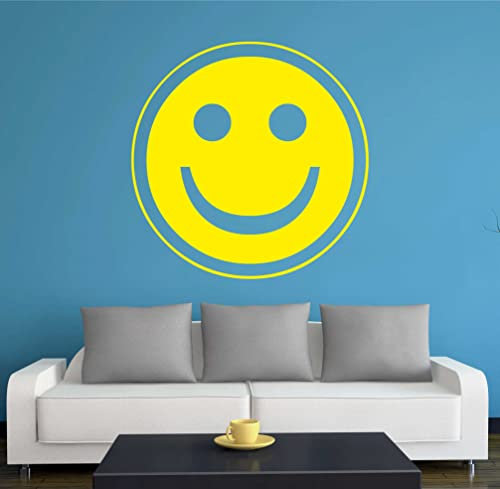 INDIGOS UG - Wandtattoo Wohnzimmer - Wandaufkleber glückliches Lächeln 120x120 cm - gelb w709 - Aufkleber Kinderzimmer Schlafzimmer Küche Badezimmer Büro Dekoration
