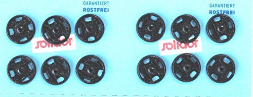 Telliswelt 12 Qualitäts Annäh Druckknöpfe 6 mm rostfrei schwarz Passloch & gebördelter Rand