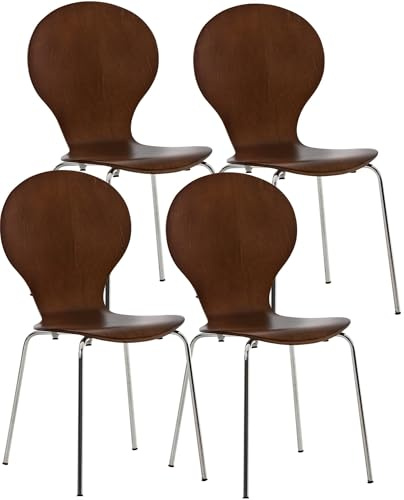 CLP 4X Stapelstuhl Diego l Ergonomisch geformter Konferenzstuhl mit Holzsitz und Metallgestell I Stapelbarer Stuhl mit pflegeleichter Sitzfläche, Farbe:braun