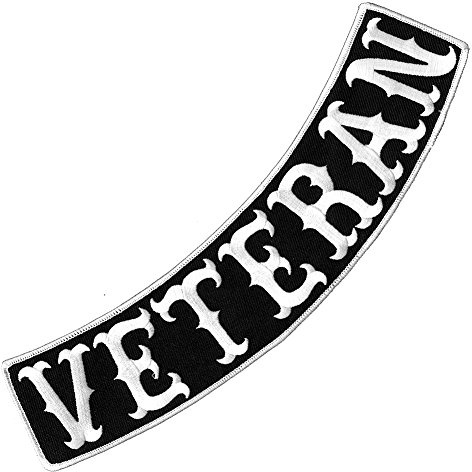 VEGASBEE® Veteran Patch Embroidered Iron-On Patch Jacket Rider Vest Rocker Size 12 XL USA (Black-White Bottom)