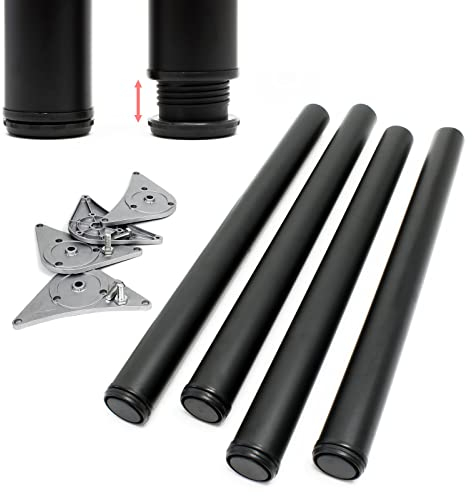 Wiltec Edelstahl Tischbein Set, schwarz, 4 Möbelfüße Ø 60 mm und mit Verstellbarer Länge 870-900 mm, bis 200 kg Tragkraft