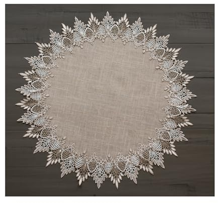 LINENS ART AND THINGS Lace Doily Neutral Earth Tones Table Topper Placemat Beige Brown (23 inch Round)