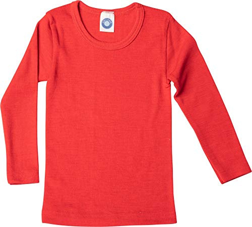 Cosilana, undertröja för barn, långärmad, 70 % ull (kbT), 30 % siden, Enfärgad röd 04, 128