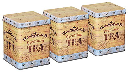 tea4chill 3 Stk Teedosen für losen Tee 100g, Gewürzdosen, Tea Chest, Metall, eckig mit Scharnierdeckel, 75 x 75 x 95mm (LxBxH)