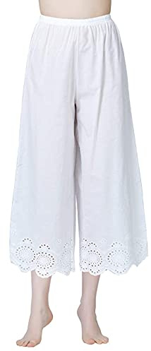 BEAUTELICATE Vintage Pure Cotton Pettipants Culotte Slip Cropped Sleepwear Pants with Lace Edge