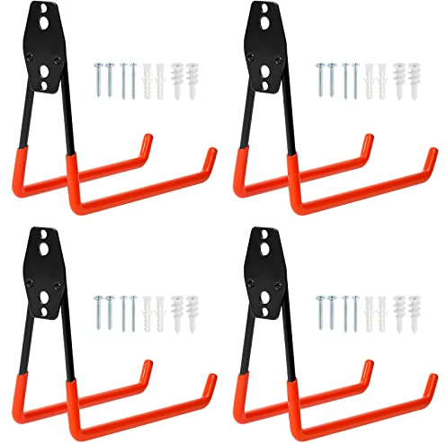 Faankiton 4 Stück Schwerlast Wandhaken für Garage, Doppelhaken zur Organisation für Leiter, Schlauch, Fahrräder, Elektrowerkzeuge und Sperriges (Groß, Orange)