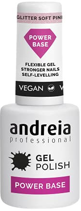 Andreia Professional Nude Gel-Nagellack Power Base - Hochviskose Basis für stärkere Nägel - Aufbau-Basisgel für kleine Nagelverlängerungen - Vegan - Farbe Glitzer Zartrosa - 10,5 ml