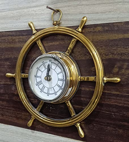 Marine Brass Wall Clock Decorative Nautical Decor Gift Clock for Living Room, Modern, Bedroom, Office (D-3 inch, Full Size -9 inch, Brass)