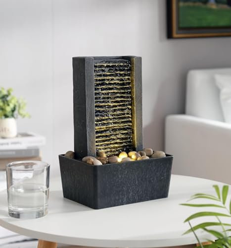Haobos 10.4 Decorative Indoor Fountain Meditation Gurgling Water Fountain Home/Office Decor with Led Light/Cobbles(180041A)