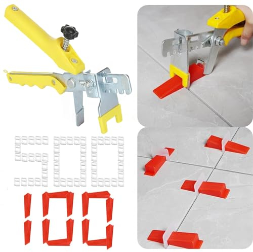 SENENQU Lot de 601 Système de Nivellement Leveller de Carrelage, 3 mm Croisillon Carrelage Autonivelant, Kit de Nivellement pour Carrelage(500 Clips + 100 Cales + 1 Pince)