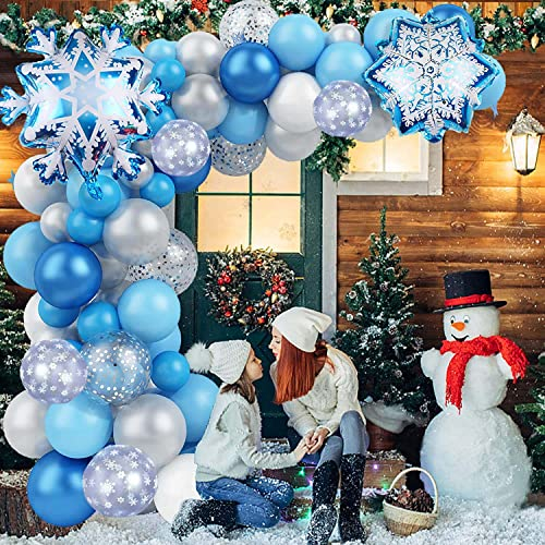 Frozen Geburtstagsdeko Mädchen,108 Frozen Ballon Luftballon Girlande Kit,Blau Silber Metallic Luftballons,Folienballon,Konfetti Ballon,Geburtstag Deko Luftballons,Frozen Party Geburtstagsdeko Ballons