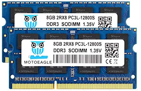 Motoeagle DDR3L-1600 SODIMM 16GB Kit (2x8GB) PC3L-12800S 8GB 2Rx8 PC3 12800S DDR3 1600MHz RAM 1.35V/1.5V CL11 204-Pin Non-ECC Unbuffered Laptop Memory
