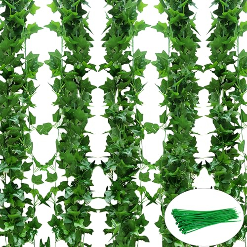 24 Pièces Lierre Artificiel, Faux Lierre, Plantes Artificielles, Fausse Plante Tombante, Fausse Plantes en Plastique Vertes, Avec 24 Attaches, Pour Jardin, Cour, Maison, Fête de Mariage Décoration