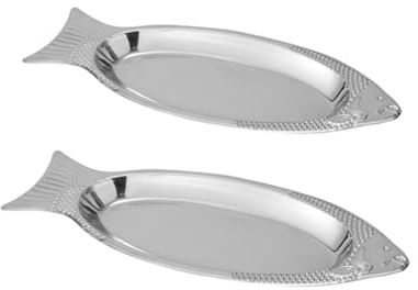 MUCKLILY 2pezzi Piatti Creativi Acciaio Inossidabile Forma Di Pesce Vassoi Da Servire Per Cucina E Feste Piatti Da Portata Eleganti Per Tavola