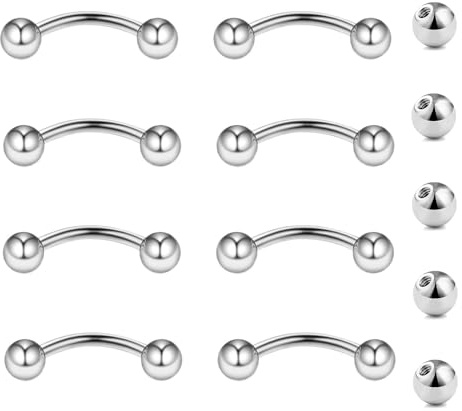 Besyvvin Böjd barbell ögonbrynspiercing läpppiercing Rook Daith Helix piercing barbell 8 mm rostfritt stål 16G bananpiercing silver guld svart, 1.2mm=16 Gauge, Longueur de 8 mm