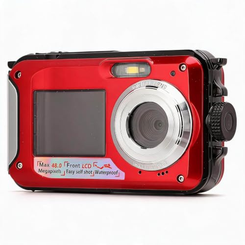 Fotocamera Subacquea, Fotocamera Impermeabile da 10 Piedi, Full HD 2.7K 48MP, Zoom Digitale 16X, Fotocamera Digitale Subacquea con Doppio Schermo per Selfie, Fotocamera Digitale