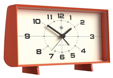 NEWGATE® Wideboy Wecker | Rechteckiges Retro-Design | Kürbisorange | Mid-Century-zifferblatt | Ideal für nachttisch, Schreibtisch, kaminsims oder Regal | Retro-Schlafzimmer- und bürozubehör