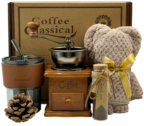 Atrccs Kit de café français, boîte cadeau, tasse, moulins, boîte ancienne, cadeau pour amateurs de café (marron)
