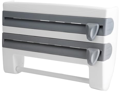 Folienschneider, 3 in 1 Wandmontage Küche Frischhalte Wrap Dispensermit Cutter Multifunktion Soße Flasche Lagerung Rack Papier Handtuchhalter Home Kitchen Tool(Grau)