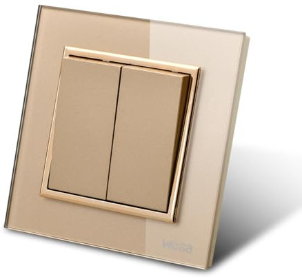 Interrupteur va et vient,interrupteur mural Panneau Verre Or 2 voie,interrupteur mécanique mural 86 mm, interrupteur standard 10 Amp, 250 V
