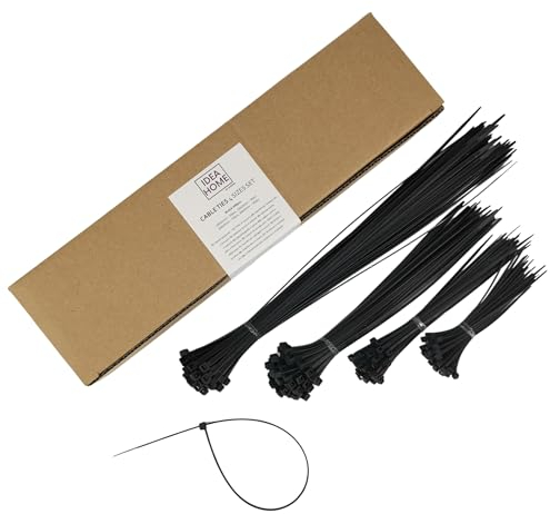 IDEA HOME Set di 200 Fascette Stringicavo Nero 100/150/200/300 mm, Set di Fascette Stringicavi, Resistenti ai Raggi UV, Resistente al Calore, in Plastica