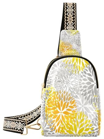 Ksajwzf Orange Grey Flower Chrysanthemum Flowers Small Sling Bag,Fanny Packs Crossbody Bags Gifts for Women, Fashion Waist Packs Chest Bag Purse for Women