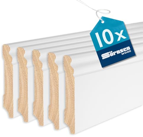 Sockelleiste Kiefer – 16x95x2400 mm, 10 Stück, weiß RAL 9016 lackiert | Sörnsen Wood Sockelleiste – hochwertige Fußleisten mit Altdeutschem Profil – Beste Qualität hergestellt in Norddeutschland