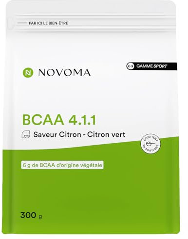 NOVOMA BCAA 4.1.1, Acides Aminés pour la Récupération Musculaire, 6g par Portion, Saveur Citron - Citron Vert, 30 Portions, Sachet 300g, Fabriqué en France