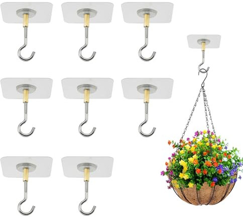 8 Pezzi Gancio per Soffitto Autoadesivo, Soffitto Ganci Adesivi Trasparenti, Ganci Autoadesivi Gancio Girevole a 360°, Gancis da Soffitto Autoadesivi Resistenti, per Adatto alle Piante da Soffitto