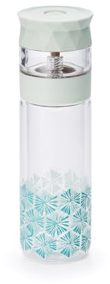 Tea Soul | Thermosflasche aus Borosilikatglas, doppelwandig, 350 ml, Boho-Design, Minzgrün