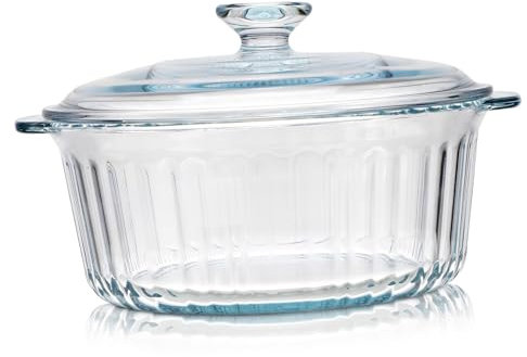 Abaodam Glass Casserole Dish with Lid Round Bakeware for Cooking Stewing Braising Elegant Design with Transparent Lid for Clear Observation Even Heating Oven Dish
