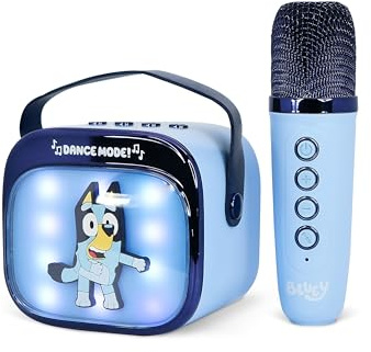 Bluey Mini Haut-Parleur de karaoké LED sans Fil avec Microphone Bluetooth, lumières changeantes de Couleur Bleue