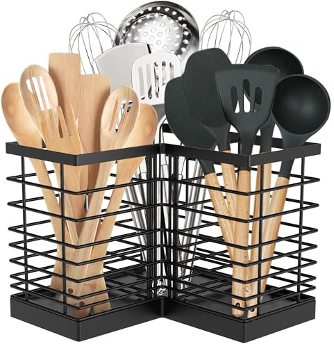 Suli Soporte extragrande Porta utensilios cocina,3 compartimento,Negro