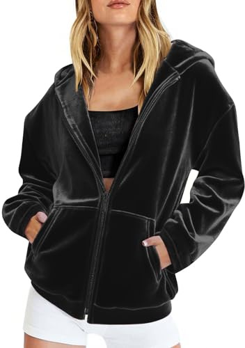 Felpa Donna con Cappuccio e Zip Giacca in Velluto Dorato da Donna Autunno Invernale Manica Lunga Cotone Taglie Comode Hoodie Sweatshirt Classico Oversize Pullover per Sportiva Casual in Stile College