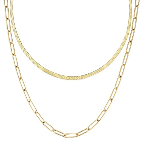BONNYBIRD® Gliederkette Schlangenkette Gold Set Halskette Damen Edelstahl Schmuck Wasserfest Layering Kette ohne Anhänger Frauen Goldkette Goldschmuck Modeschmuck Vergoldet