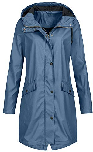 Generico Impermeabile Donna Lungo con Cappuccio, Giacca a Vento Antipioggia con Tasche, Cappotto Leggero ed Elegante per Città, Viaggio e Autunno