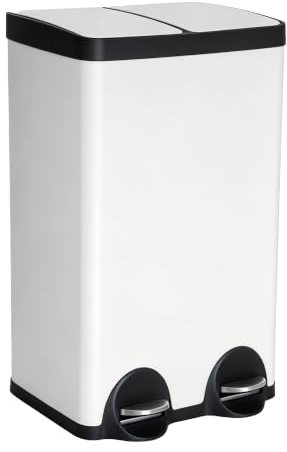 JM ·YIPENG Kitchen Bin, 2 x 30L Double Bin, Kitchen Bin Recycling and Waste | White 60L Dual Kitchen Bin,dual pedals & soft-close lids. Two 30L removable inner buckets for waste and recycling sorting.