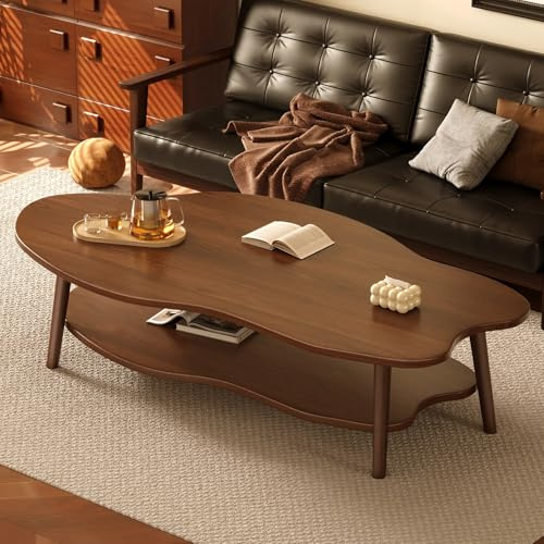 PVYGDXYI Table Basse en Bois À 2 Niveaux en Forme de Nuage Moderne avec Rangement Mid Centule Center Tip Table Design des Jambes en Métal Robustes pour Appartement de La Chambre À Coucher du Salon
