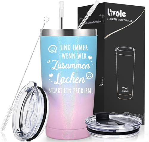Livole Gåvor till kvinnor, dig, bästa vän, syster, kollega, och när vi skrattar tillsammans uppstår ett problem, flickvänner present jul födelsedag, 600 ml isolerad kaffemugg
