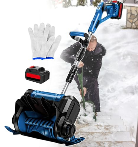 pealiritansemen Quitanieves - Pértiga Plegable De Aleación De Aluminio,Quitanieves Eléctrica De Mano, Batería De 3000 mAh,3000 RPM,Ancho De Limpieza De hasta 30 cm,para Patios,Granjas Blue-1battery