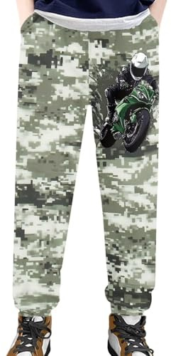 XXQGOMG Pull-On Sweatpants for Boys 3-4 Camo Motorbike Cargo Joggers for Boys Athletic Pants with Pockets Quick Dry Baggy Pants Slim Fit Athletic Sweatpants for Lounge Hiking Running